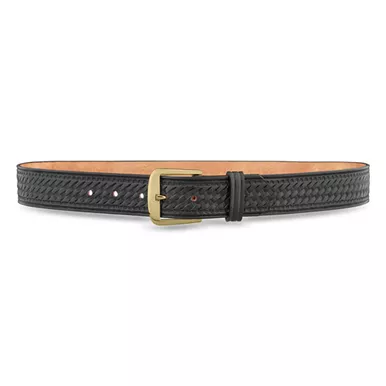 1-1/2"" Basketweave Black Leather Garrison Belt With Gold Buckle-1521-44-9022