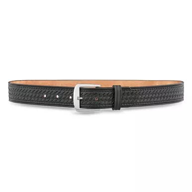 1-1/2"" Basketweave Black Leather Garrison Belt With Nickel Buckle-1521-52-9021