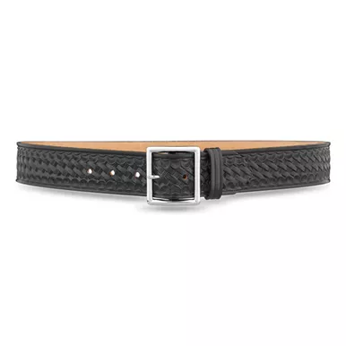 1-3/4"" Basketweave Leather Garrison Belt With Nickel Buckle-1621-60-9031