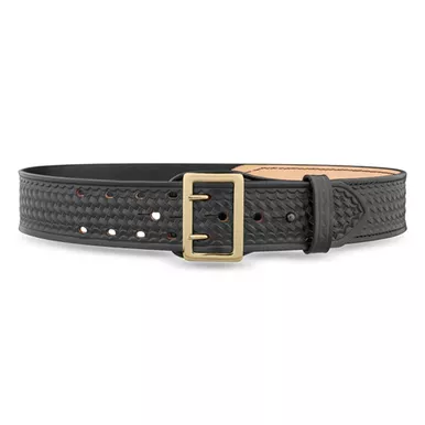 2-1/4"" Basketweave Leather Sam Browne Duty Belt (half Lined) With Solid Brass Gold Buckle-1071-34-9072
